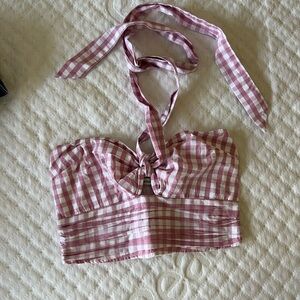 Abercrombie & Fitch gingham pink crop top